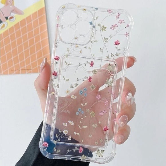 ⚠️Clearance🌟iPhone 13/Pro/Pro Max Clear Floral Phone Case With Card Slot - Picture 2 of 4